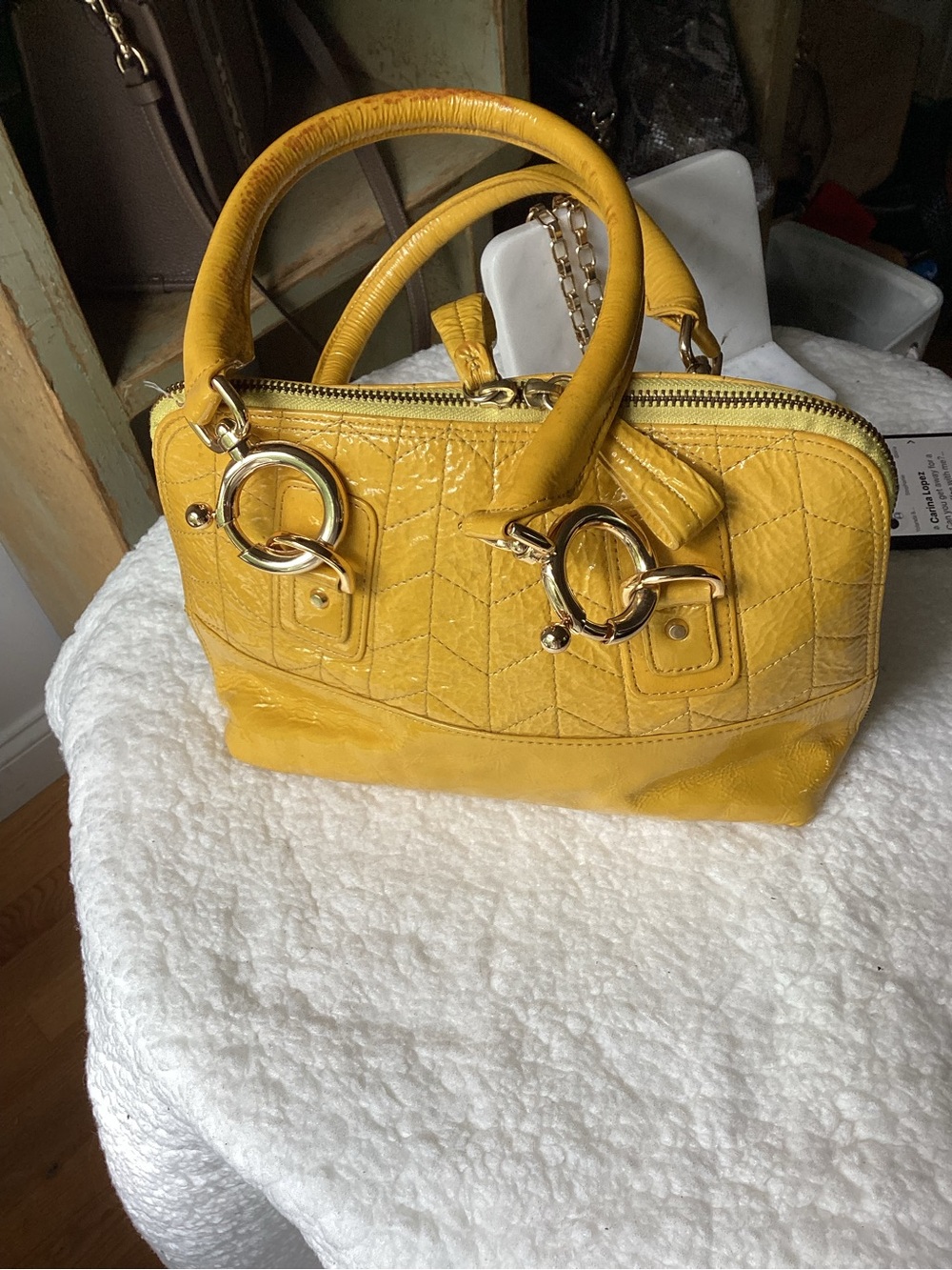 Yellow Quilted Leather Top-Handle Bag by Goldenbleu